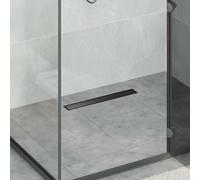 GeenYuu Caniveau de douche 2 en 1 noir 50 cm en acier inoxydable 304 avec bonde réglable, siphon, bouchon anti-odeurs et attrape-cheveux pour salle de bain, douche, lavabo, évier, montage et nettoyage