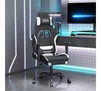 GeenYuu Chaise de Jeu Ergonomique pivotante Noir et Blanc avec Repose-Pied réglable et Fonction Massage, Dossier inclinable, accoudoir rembourré, Coussin Appui tête et roulettes pour Gamer, Bureau