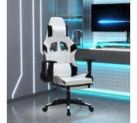 GeenYuu Chaise Fauteuil Gaming en Similicuir Blanc et Noir avec Repose-Pied réglable, Dossier inclinable, roulettes pivotantes 360°, Coussin Appui tête Lombaire pour Bureau, Ordinateur
