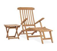 GeenYuu Chaise Longue de Jardin en Bois de Teck avec Repose-Pied Amovible et Table Pliante, Dossier inclinable réglable, Fauteuil extérieur Pliable pour terrasse Piscine Balcon détente Bronzage