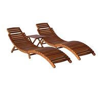 GeenYuu Chaise Longue en Bois d'acacia Massif avec Table à thé Pliable 3 pcs pour Jardin terrasse Piscine, transat Relax inclinable avec Dossier réglable et accoudoir pour détente et farniente
