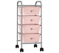 GeenYuu Chariot de rangement mobile à 4 tiroirs rose en plastique avec cadre chromé, roulettes pivotantes 360 degrés, dimensions 32x36,5x76 cm, idéal pour bureau, atelier, stockage et transport