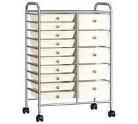 GeenYuu Chariot de rangement mobile blanc à 15 tiroirs en plastique avec cadre chromé 63x36,5x90,5 cm 4 roues pivotantes 360° pour bureau atelier stockage logistique professionnel
