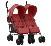 GeenYuu Chariot pour frères et sœurs en acier rouge avec 12 roues, pliable, dossier réglable sur 4 positions, repose-pieds, capot, panier, système de pliage à une main, idéal pour la ville, les
