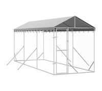GeenYuu Chenil d'extérieur pour chien avec toit en acier galvanisé argenté 2 x 6 x 2,5 m - Cage pour chien sûre et résistante aux intempéries avec porte et protection pour jardin, enclos pour chiots