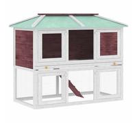 GeenYuu Clapier en bois massif avec 2 étages et grille métallique - Toit résistant aux intempéries - 130 x 68 x 105 cm - Convient pour lapins, cochons d'Inde et rongeurs - Utilisation intérieure et