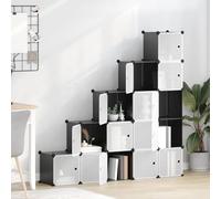 GeenYuu Cubes de Rangement 15 pcs avec Portes Noir en PP et Acier, Meuble modulable empilable pour Chambre, entrée, Dressing, Placard, Organisateur, étagère casier, Colonne Rangement