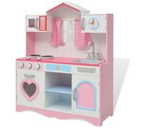 GeenYuu Cuisine jouet en bois avec micro-ondes et évier - 82 x 30 x 100 cm - Rose et blanc - Avec accessoires pour jeux de rôle, cuisine, magasin, pédagogique, promotion de la motricité