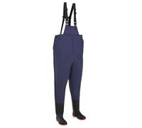 GeenYuu Cuissard avec Bottes en Polyester Enduit de PVC Bleu, Taille 45, Pantalon à Bretelles Ajustables pour pêche Chasse rivière et étang, Protection Contre Boue Eau Froid