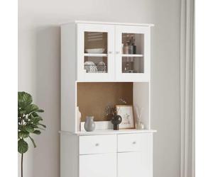 GeenYuu Dessus de Commode Alta Blanc en Bois Massif de pin 77x30x92 cm avec Portes vitrées et étagères pour Rangement Buffet vaisselier Meuble Salon Cuisine Bureau