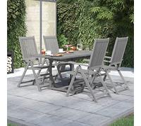 GeenYuu Ensemble à Manger de Jardin 5 pcs en Bois d'acacia Massif Finition Grise lavée Table Extensible 120-170 cm avec 4 chaises réglables Pliables pour terrasse Balcon extérieur Repas Convivial