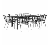 GeenYuu Ensemble à Manger de Jardin 9 pièces Noir en Poly rotin résistant avec Table en Verre trempé 200x100 cm et 8 chaises Confortables pour terrasse Balcon Patio extérieur
