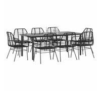 GeenYuu Ensemble à Manger de Jardin 9 pièces Noir en Poly rotin résistant avec Table Verre trempé 200x100 cm et 8 chaises Confortables pour terrasse Balcon Patio extérieur