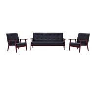 GeenYuu Ensemble canapé 3 pièces Noir en Similicuir avec Cadre en Bois Massif, fauteuils Confortables et canapé 3 Places pour Salon séjour détente Assise Dossier accoudoir