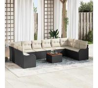 GeenYuu Ensemble canapé de Jardin 11 pcs modulable en polyrotin Noir crème avec Rangement Sac résistant à l'eau pour terrasse Balcon Patio extérieur détente Repas apéritif convivialité