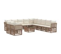 GeenYuu Ensemble canapé Jardin 12 pcs Beige polyrotin résistant mobilier extérieur modulable pour terrasse Balcon Patio détente Repas Famille invités