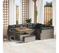 GeenYuu Ensemble canapé Jardin 12 pcs Gris polyrotin modulable avec Coussins pour terrasse Balcon Patio mobilier extérieur Salon Repas détente apéritif convivialité