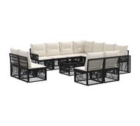 GeenYuu Ensemble canapé Jardin 12 pcs Noir Blanc crème polyrotin modulable extérieur terrasse mobilier Salon Repas détente Assise Coussin Table Basse
