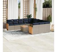 GeenYuu Ensemble canapé Jardin 12 pcs résine tressée Gris avec Coussins Amovibles modulable pour terrasse Balcon Patio détente Repas extérieur