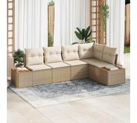 GeenYuu Ensemble canapé Jardin 5 pcs Beige Poly rotin avec Coussins modulable léger résistant UV pour terrasse Balcon Patio réception Repas détente