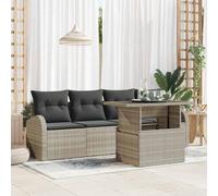 GeenYuu Ensemble canapé Jardin 5 pièces en Poly rotin Gris Clair avec Coussins modulable léger résistant UV pour terrasse Balcon Patio détente Repas extérieur