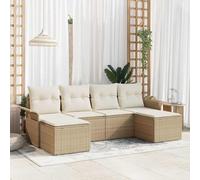 GeenYuu Ensemble canapé Jardin 6 pcs Beige polyrotin résistant aux intempéries avec Coussins modulaires Rangement intégré Table Basse réglable pour terrasse Balcon Patio détente Repas réception