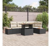GeenYuu Ensemble canapé Jardin 6 Places Noir en Poly rotin modulable avec Rangement, Table Basse et Coussins pour terrasse Balcon Patio apéritif détente Famille invité