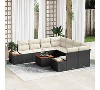 GeenYuu Ensemble canapé Jardin 9 pcs Noir Poly rotin avec Coussins modulable léger résistant UV pour terrasse Balcon Piscine Coin Lounge détente extérieur