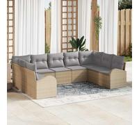 GeenYuu Ensemble canapé Jardin 9 pièces modulable en polyrotin Beige et Gris Clair avec Coussins Confortables, Sac de Rangement, idéal terrasse Balcon Piscine apéritif réception Famille