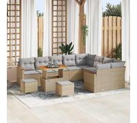 GeenYuu Ensemble canapé Jardin extérieur 12 pcs en Poly Rattan Beige modulable avec Coussins Confortables pour terrasse Balcon Patio Salon détente Repas réception
