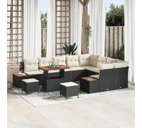 GeenYuu Ensemble canapé Jardin extérieur 12 pcs Noir crème en Poly Rattan Acier avec Coussins, Table réglable pour terrasse Balcon Patio, mobilier Salon détente Repas réception Convivial