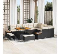 GeenYuu Ensemble canapé Jardin extérieur 12 pcs Noir Poly rotin avec Coussins modulables Rangement et Table pour terrasse Balcon Salon détente Repas