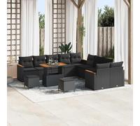 GeenYuu Ensemble canapé Jardin extérieur 13 pcs en polyrotin Noir avec Coussins modulaires, Table réglable, Cadre Acier, idéal terrasse, Balcon, Patio, Salon pour détente Repas
