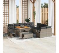 GeenYuu Ensemble canapé Jardin extérieur 13 pcs Gris en Poly rotin avec Coussins, modules modulaires, accoudoirs arrondis, Rangement intégré, idéal terrasse Balcon pergola détente Repas