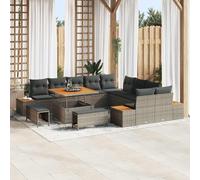 GeenYuu Ensemble canapé Jardin extérieur 13 pcs Gris en Poly rotin et Acier avec Coussins modulaires pour terrasse Patio Salon, Table réglable pour Repas apéritif détente
