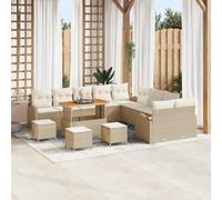 GeenYuu Ensemble canapé Jardin extérieur 14 pcs en Poly Rattan Beige crème avec Coussins Confortables, modules modulaires, Table en Bois d'acacia, Rangement intégré pour terrasse Patio Salon