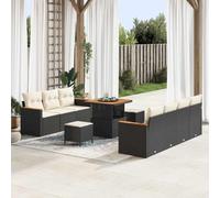 GeenYuu Ensemble canapé Jardin extérieur 14 pcs Noir crème polyrotin modulable avec Coussins Dossier accoudoir Rangement pour terrasse Balcon Patio Salon détente Repas