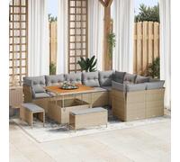 GeenYuu Ensemble canapé Jardin extérieur modulable 12 pcs Beige Gris Clair en Poly Rattan Bois d'acacia Massif avec Coussins Amovibles et Rangement pour terrasse Balcon Patio détente Repas