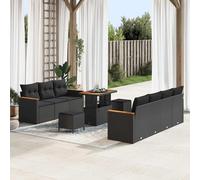 GeenYuu Ensemble canapé Jardin extérieur modulable 14 pcs Noir polyrotin avec Coussins Dossier accoudoir Assise pour terrasse Balcon Patio Salon détente Repas réception