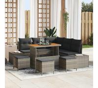GeenYuu Ensemble canapé Jardin modulable 9 pièces Gris Poly rotin avec Coussins, Rangement intégré, mobilier extérieur léger résistant UV pour terrasse Balcon apéritif détente Famille