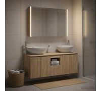 GeenYuu Ensemble d'armoire de Salle de Bain 4 pcs Chêne Sonoma en Bois d'ingénierie, Montage Mural avec Meuble Miroir LED, Grands tiroirs et Portes, Rangement optimisé pour Salle de Bain Moderne