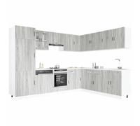 GeenYuu Ensemble d'armoires de Cuisine Porto 14 pcs Bois d'ingénierie Sonoma Gris Meuble Rangement vaisselier Buffet Placard tiroir pour ustensile Casserole épice avec Pieds réglables et Espace