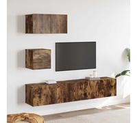 GeenYuu Ensemble de 4 meubles TV en bois de chêne fumé, montage mural, design moderne, grand espace de rangement pour multimédia, salon, home cinéma