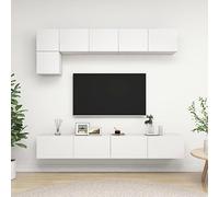 GeenYuu Ensemble de 5 meubles TV en bois blanc à montage mural pour salon, design moderne, polyvalent, idéal pour le home cinéma