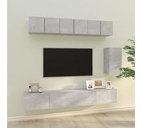 GeenYuu Ensemble de 6 meubles TV en bois gris béton, 3 x 60 x 30 x 30 cm, 1 x 30,5 x 30 x 60 cm, 2 x 100 x 30 x 30 cm, montage mural, robuste, moderne, pour salon