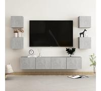 GeenYuu Ensemble de 6 meubles TV en bois gris béton, moderne, montage mural, avec beaucoup d'espace de rangement, pour salon, home cinéma