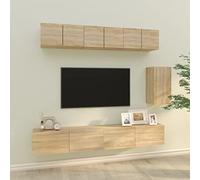 GeenYuu Ensemble de 6 meubles TV en chêne Sonoma, matériau en bois, montage mural, design moderne pour salon, grand espace de rangement, durable et résistant à l'humidité, support TV universel, meuble