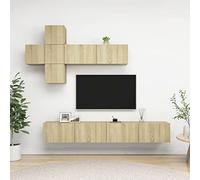GeenYuu Ensemble de 7 meubles TV en bois de chêne Sonoma, suspendus, design moderne, grand espace de rangement, 4 x 30,5 x 30 x 30 cm, 3 x 100 x 30 x 30 cm, 3 x 100 x 30 x 30 cm, support TV universel