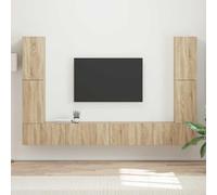 GeenYuu Ensemble de 8 meubles TV en chêne Sonoma avec tiroirs et compartiments, meuble bas moderne et meuble multimédia pour salon, chambre à coucher, home cinéma, jeu et barre de son