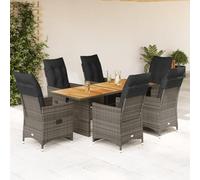GeenYuu Ensemble de Bistro de Jardin 7 pcs en Poly rotin Gris avec Coussins, Table en Bois d'acacia, fauteuils inclinables pour terrasse, Balcon ou Patio